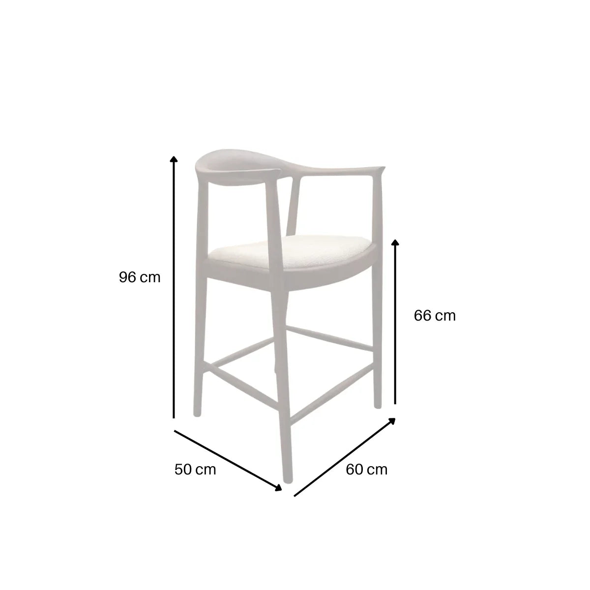 Fern chair dimensions with height 96 cm, seat height 66 cm, width 50 cm, depth 60 cm