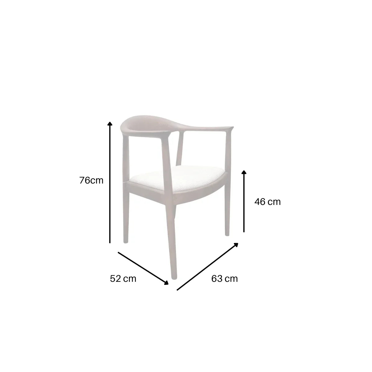 Fern Chair dimensions with height 76cm, seat height 46cm, width 63cm, depth 52cm