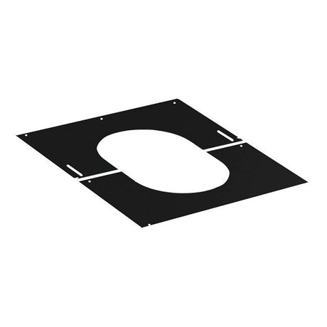 130mm black Solinox finishing plate designed for 45-degree applications, featuring an oval cutout and multiple mounting holes for easy installation.