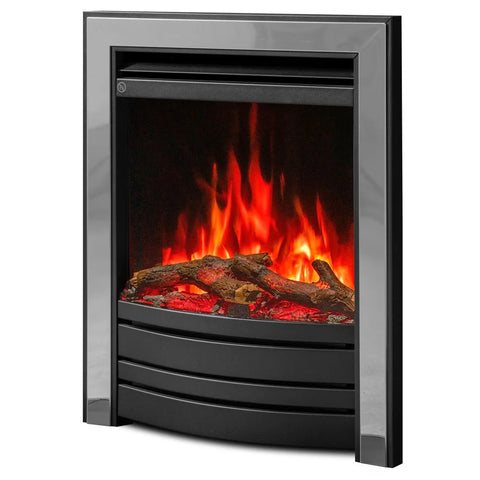 Amara electric fire with realistic flame effect and modern black frame.