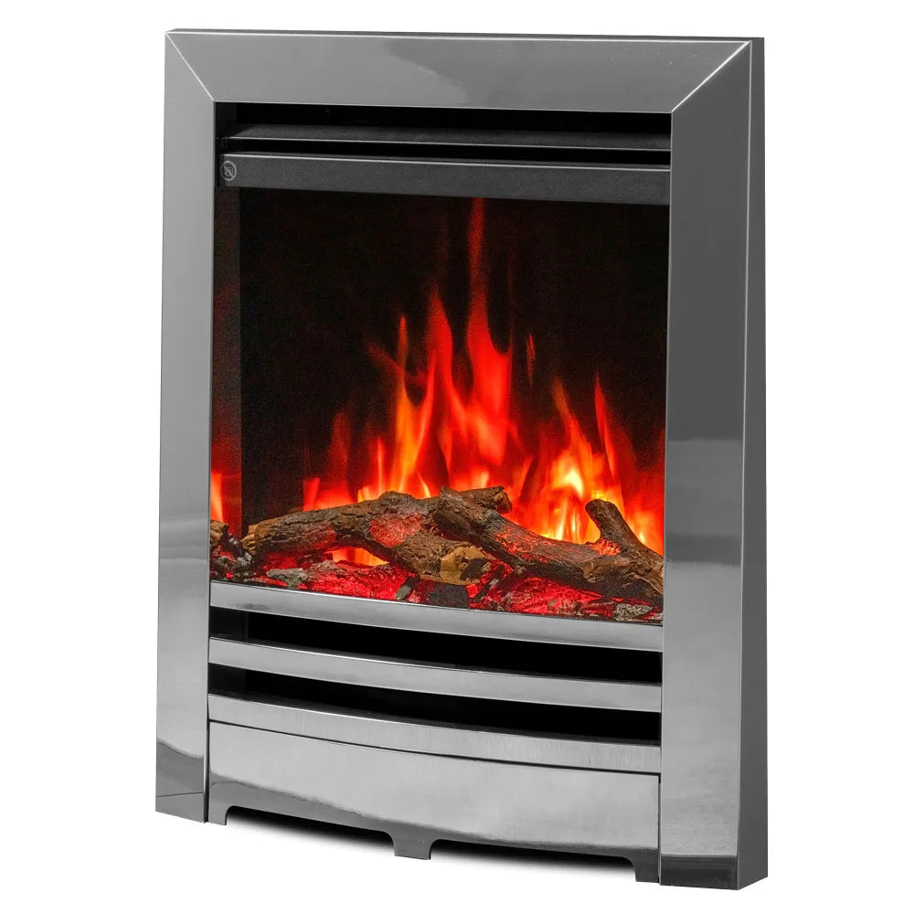 Electric fire with a modern design featuring realistic flames and logs.