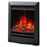 Anya electric fire with realistic flame effect and log display in a sleek black frame.