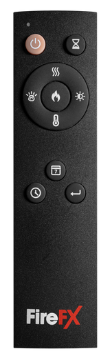 Remote control for Anya electric fires with various function buttons.