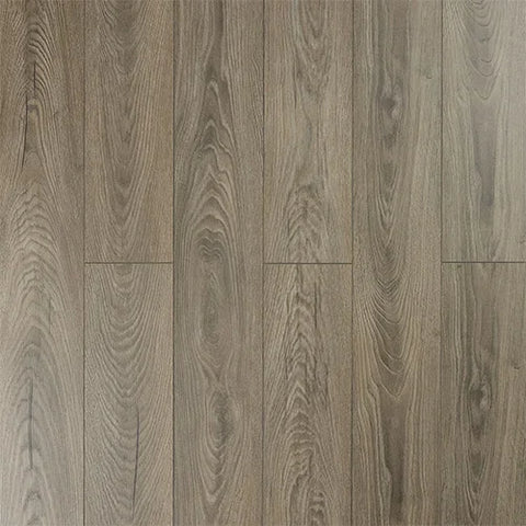 Fossil oak laminate flooring with natural wood grain pattern in matte finish