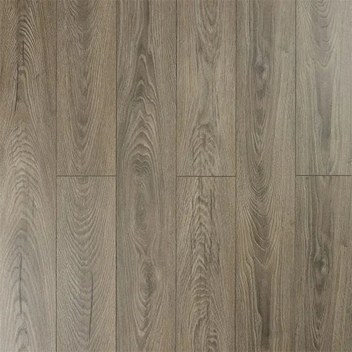 Fossil oak laminate flooring with natural wood grain pattern in matte finish