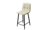 Taupe PU bar stool with black metal legs and quilted seat upholstery, side view