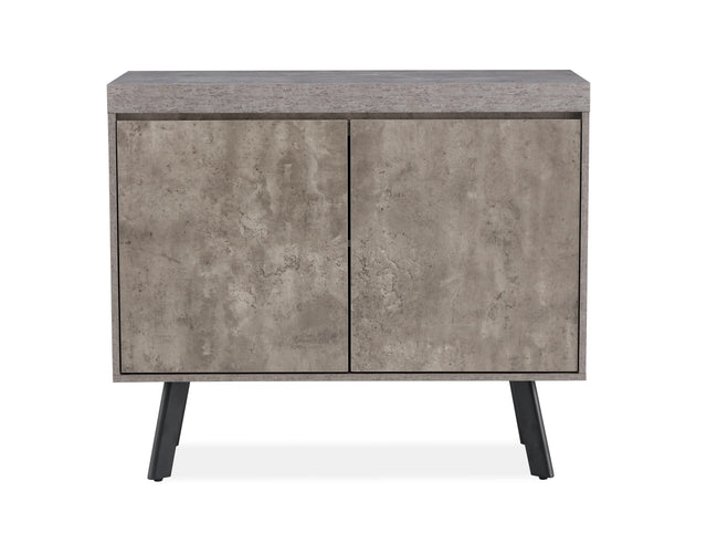 Marble effect 2 door sideboard cabinet with slim black legs on white background
