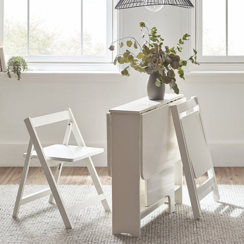 Gatan Small Gateleg Table With 2 Chairs - White - GAT201