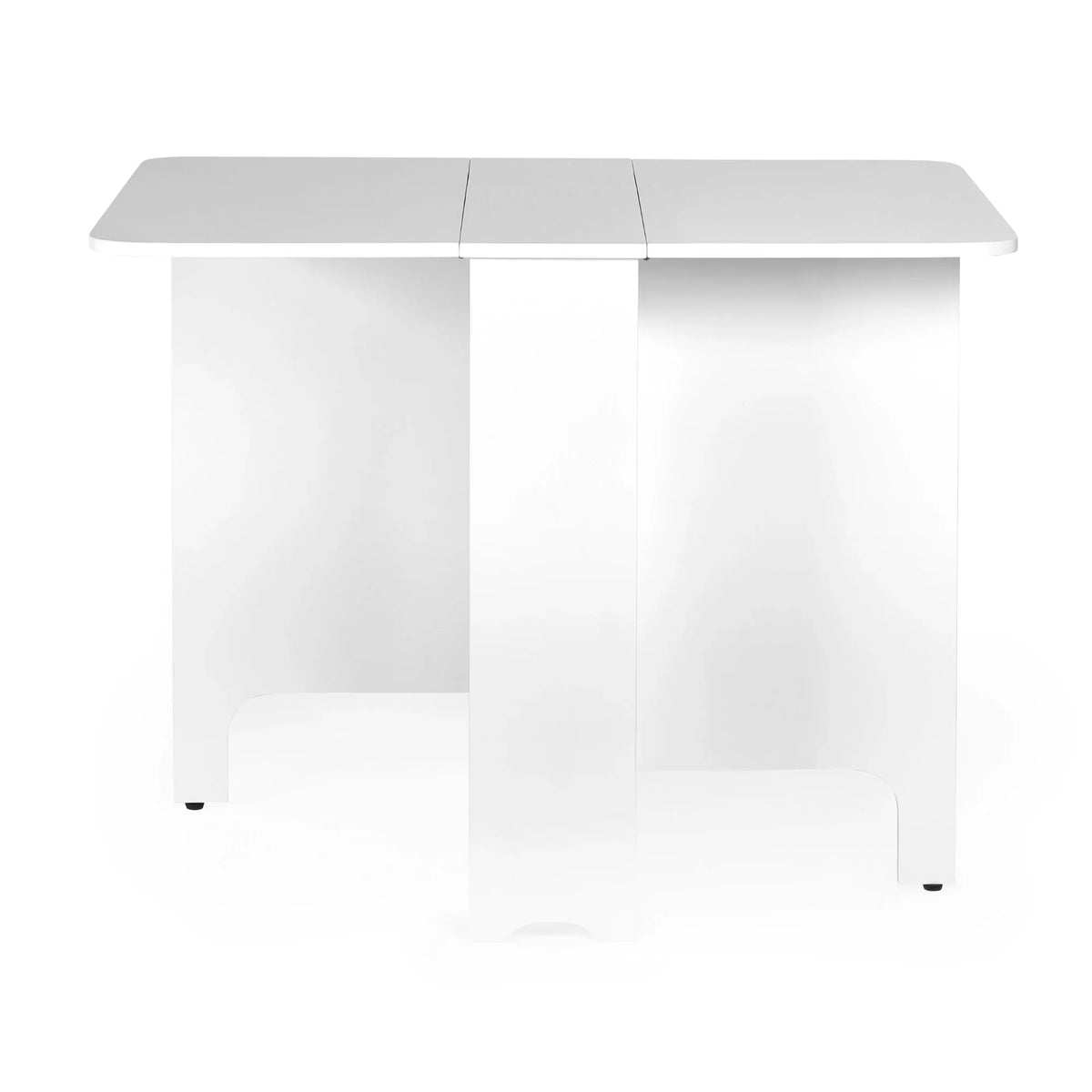 White gateleg dining table with two drop-leaf sides, compact modern design