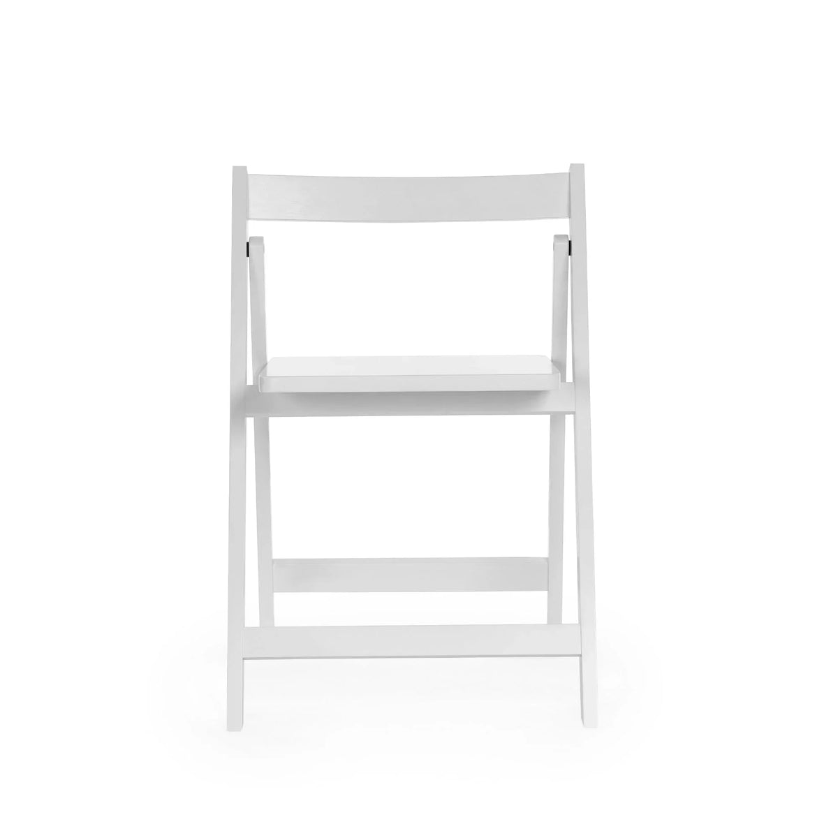 white wooden dining chair with straight backrest front view on white background