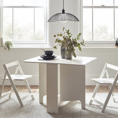 Gatan Small Gateleg Table With 2 Chairs - White - GAT201
