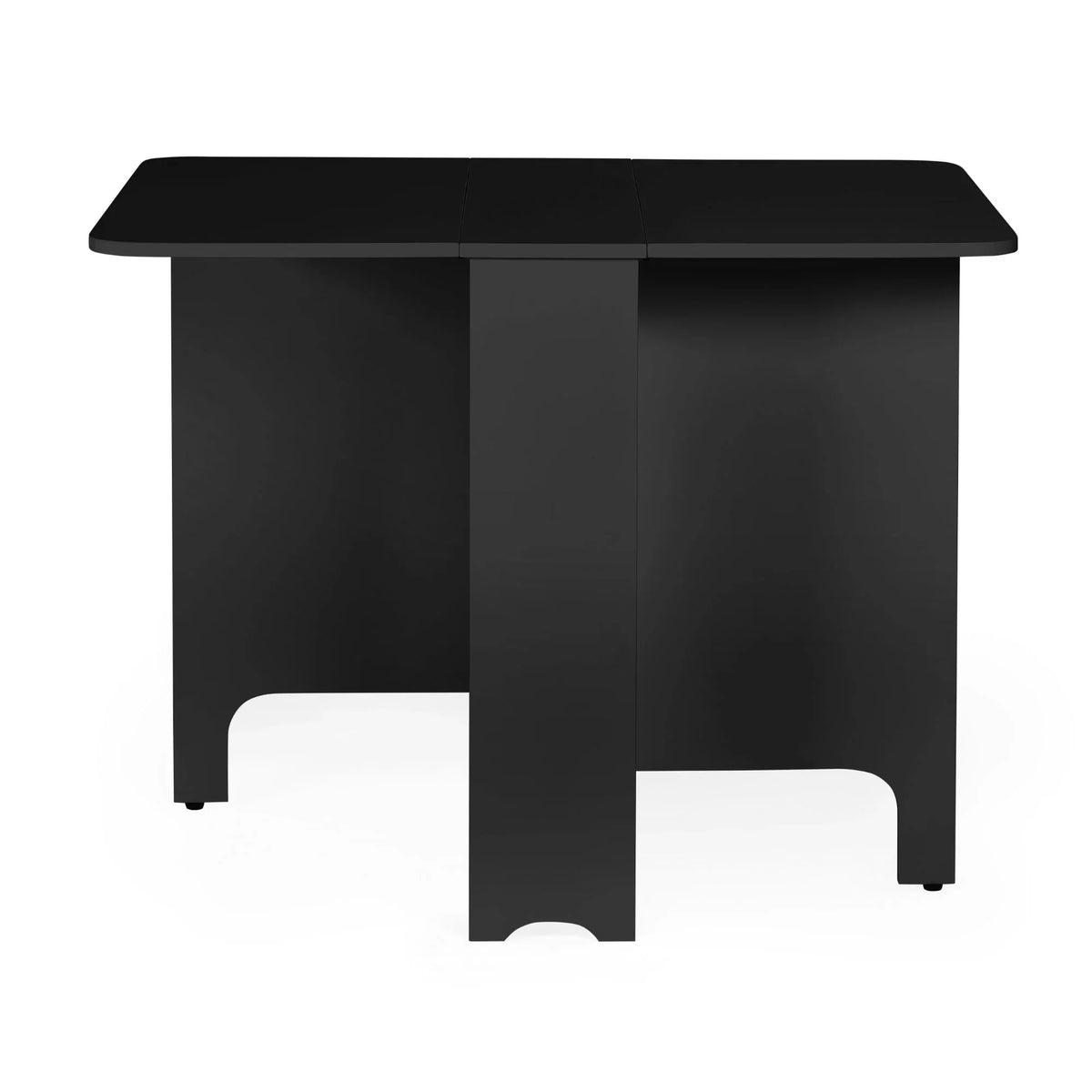 Black gateleg table with foldable leaves, drop leaf design, straight legs, studio background