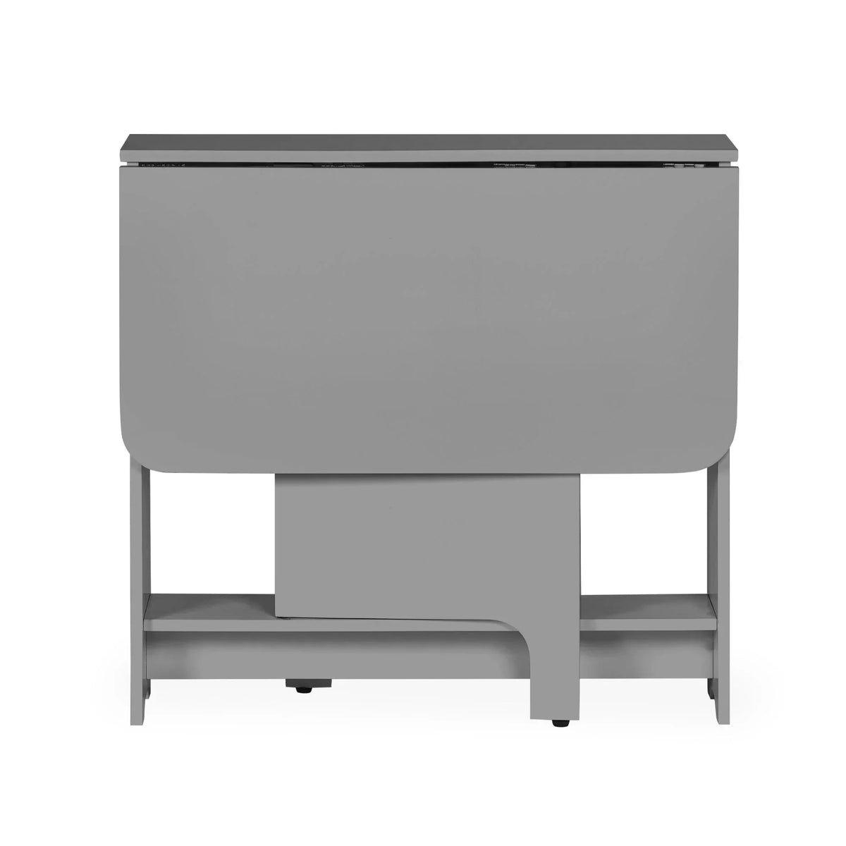 Light grey gateleg dining table with compact folding design, shown with drop leaves closed