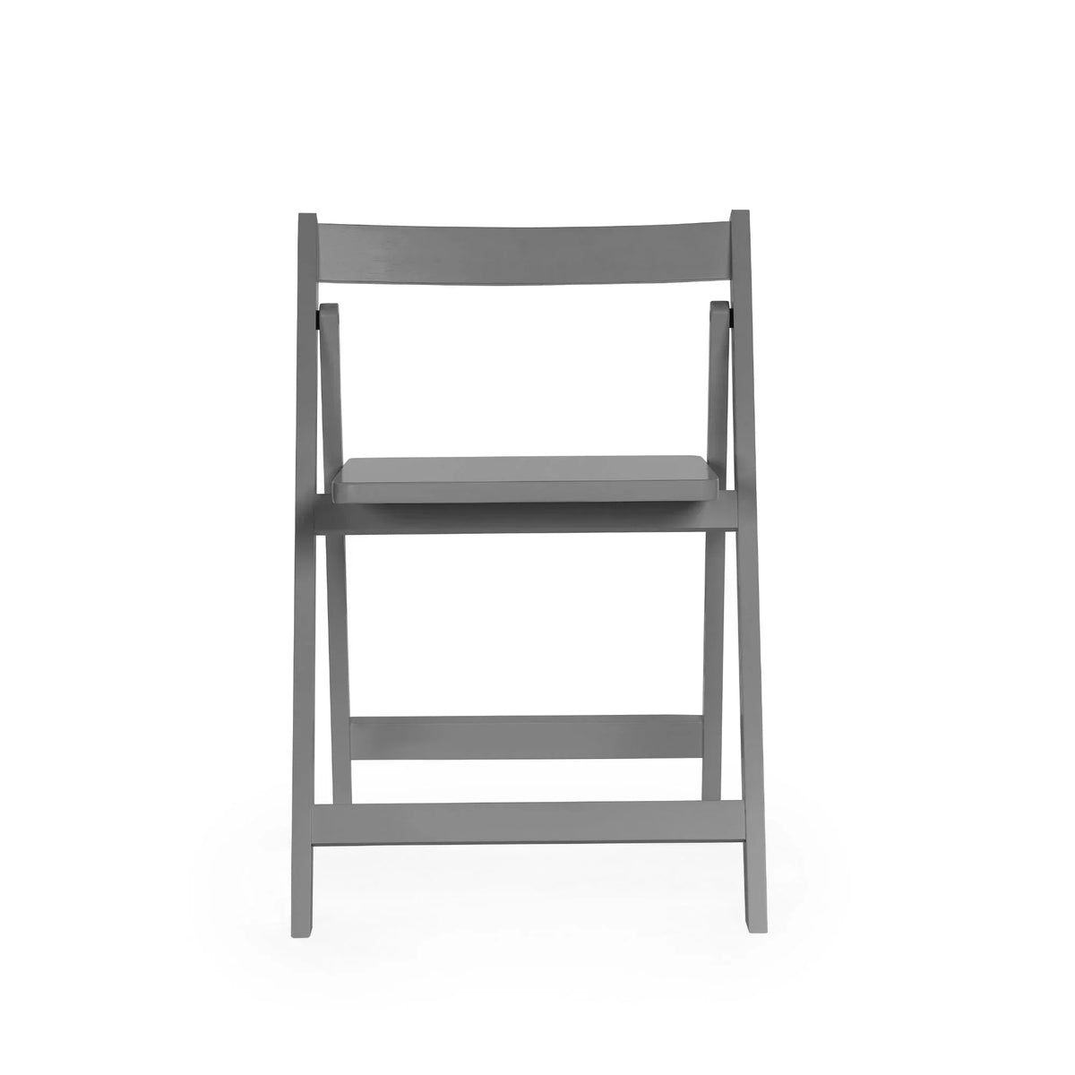 Light grey wooden chair, straight-on front view, part of small dining table set