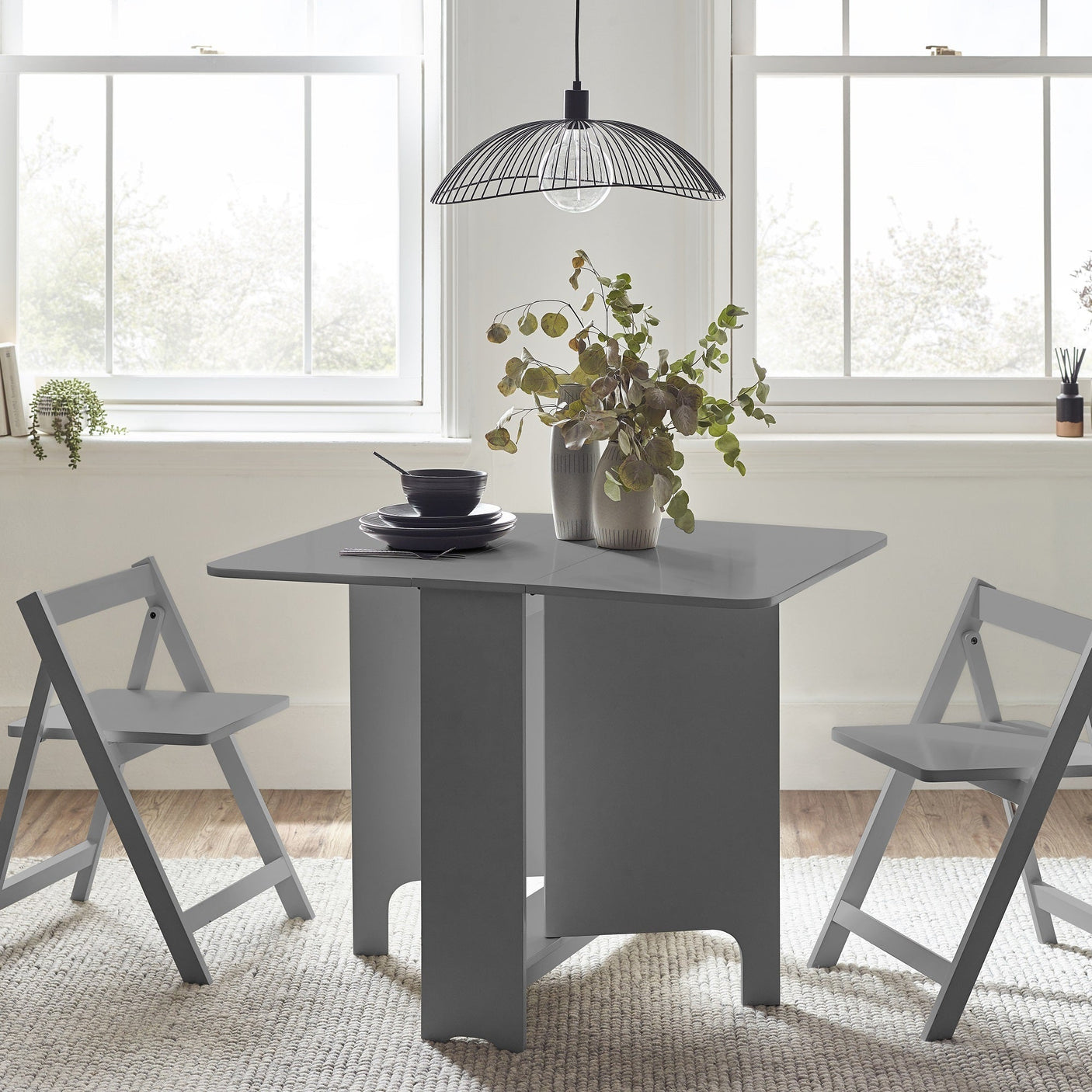 Gatan Small Gateleg Table With 2 Chairs - White - GAT201