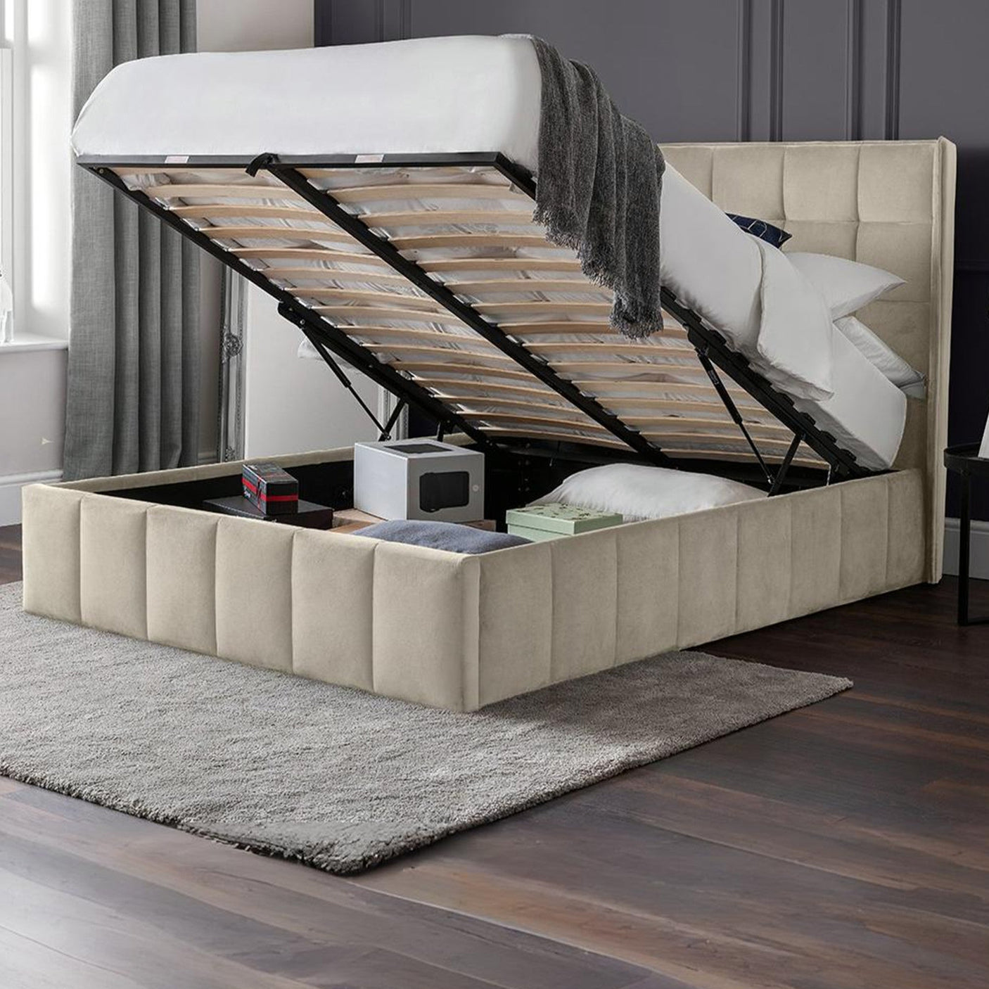 Gatsby Storage Ottoman Bed - Light Grey / Double - GAT051