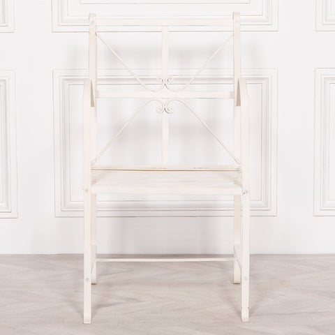 Iron Frame Off White / Cream Distressed Garden Dining Chair