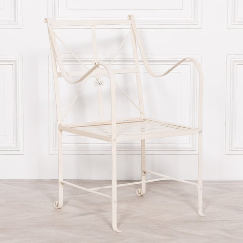 Iron Frame Off White / Cream Distressed Garden Dining Chair