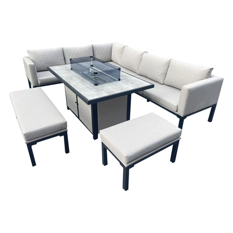 Ripley Beige Rattan Fire Pit Sofa Set – Corner & 3-Seater with Bench