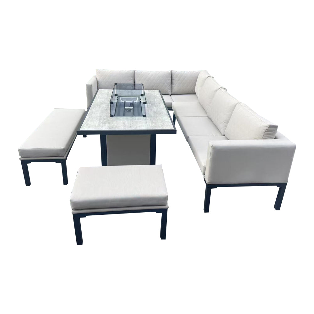 Ripley Beige Rattan Fire Pit Sofa Set – Corner & 3-Seater with Bench