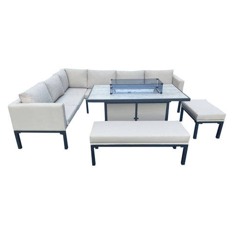 Ripley Beige Rattan Fire Pit Sofa Set – Corner & 3-Seater with Bench
