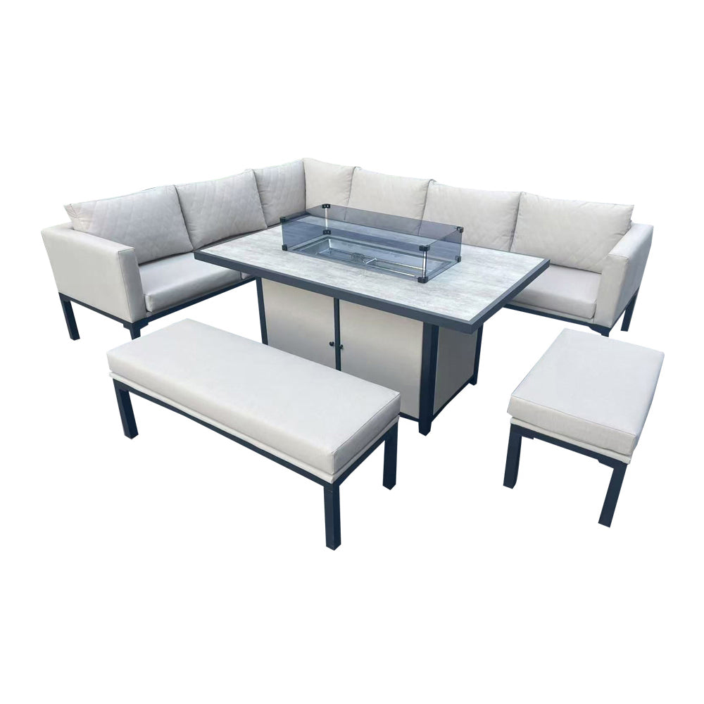 Ripley Beige Rattan Fire Pit Sofa Set – Corner & 3-Seater with Bench