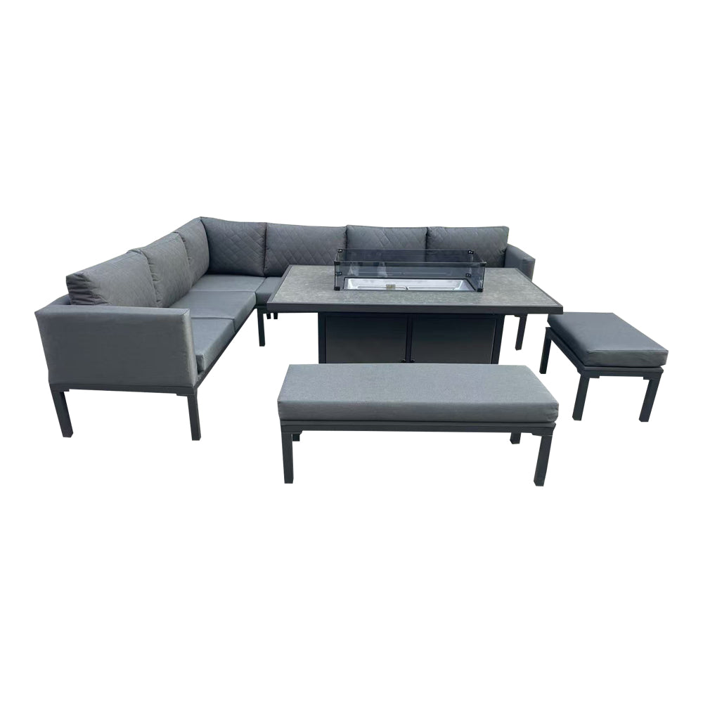 Alnwick Grey Rattan Fire Pit Sofa Set – Corner & 3-Seater with Bench