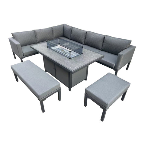 Alnwick Grey Rattan Fire Pit Sofa Set – Corner & 3-Seater with Bench