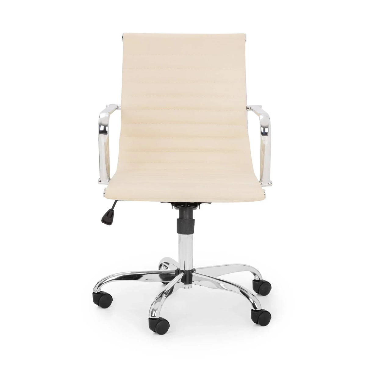 Ivory office chair with chrome arms and adjustable base, front view on white background