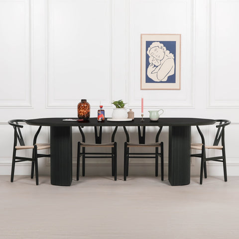 Black Painted Acacia Fluted Oval Dining Table