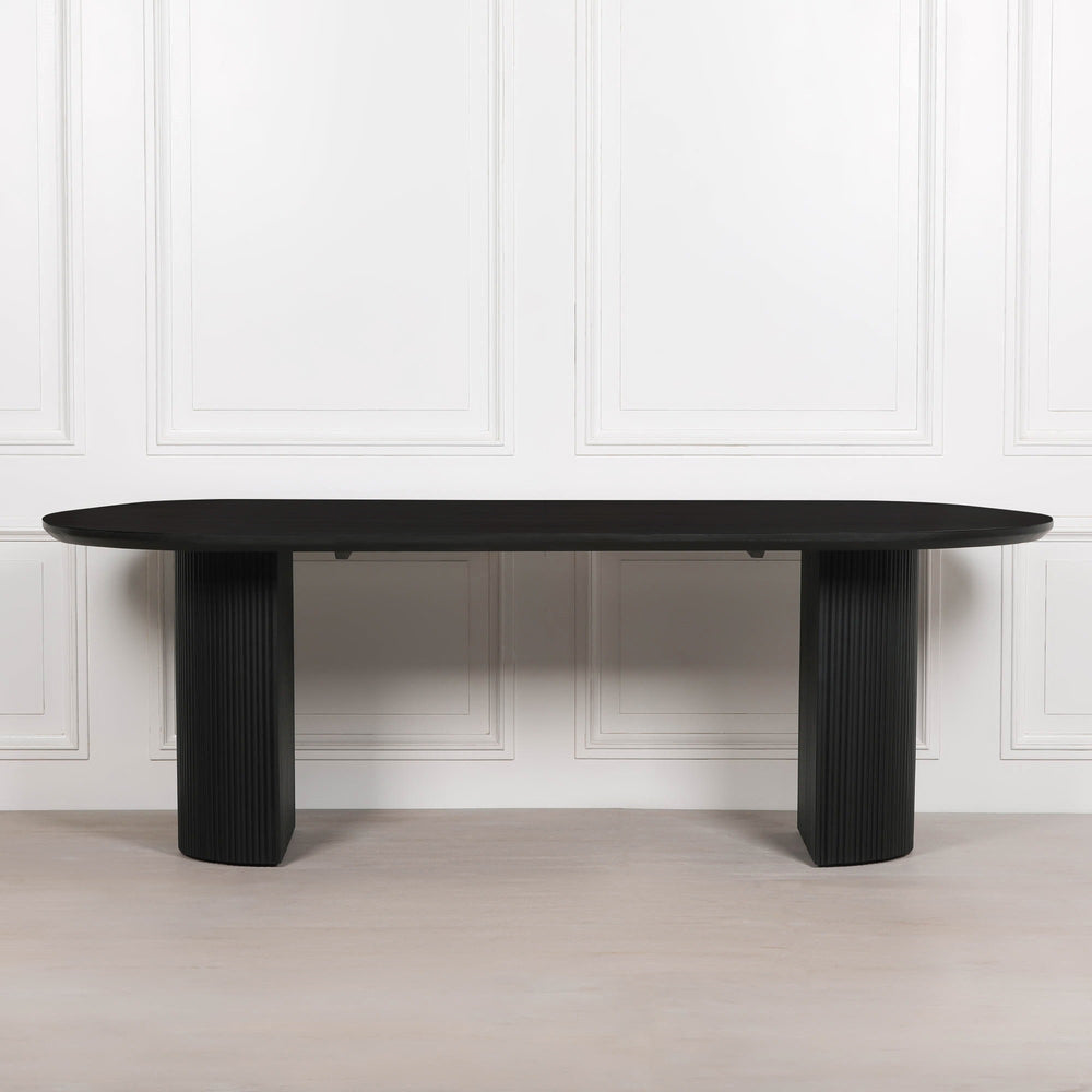 Black Painted Acacia Fluted Oval Dining Table