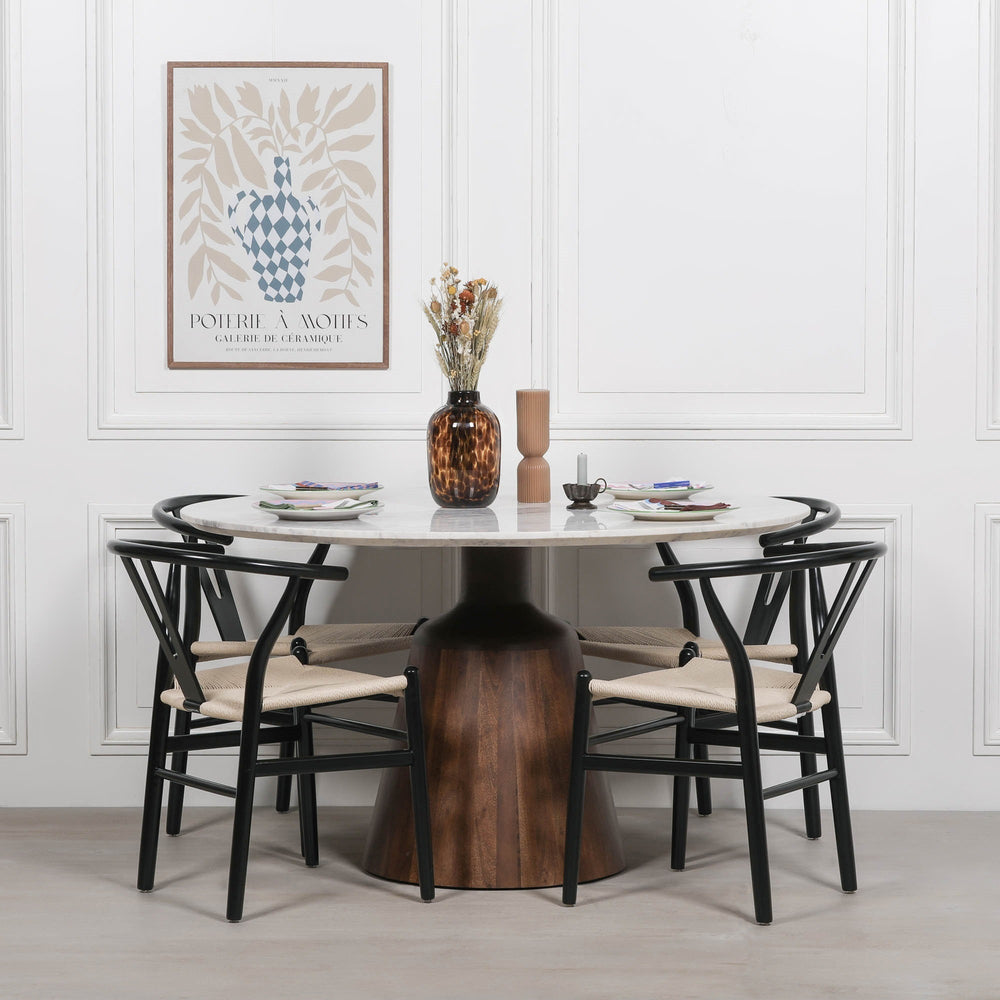 Wooden Acacia Natural Marble Top Dining Table