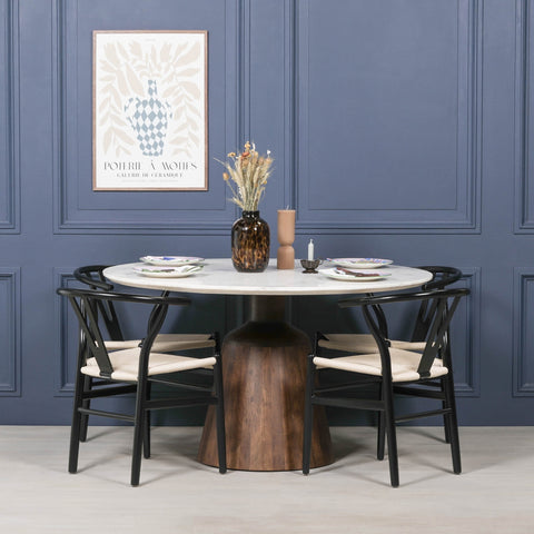 Wooden Acacia Natural Marble Top Dining Table