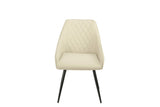 Taupe dining chair with quilted backrest and black metal legs, front view