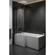 Modern bathroom with a corner bathtub and shower setup.