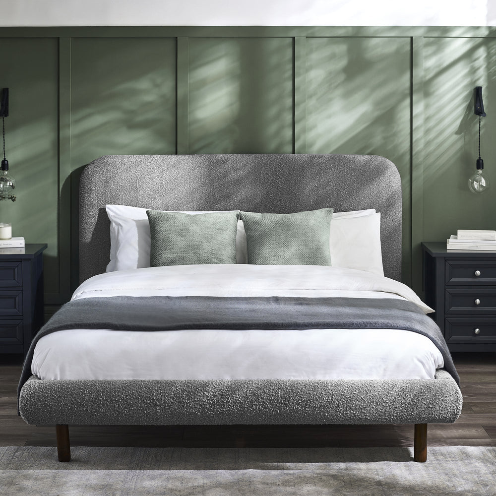 Hannah Double Bed 135Cm - Grey Boucle - Grey / Double - HAN009