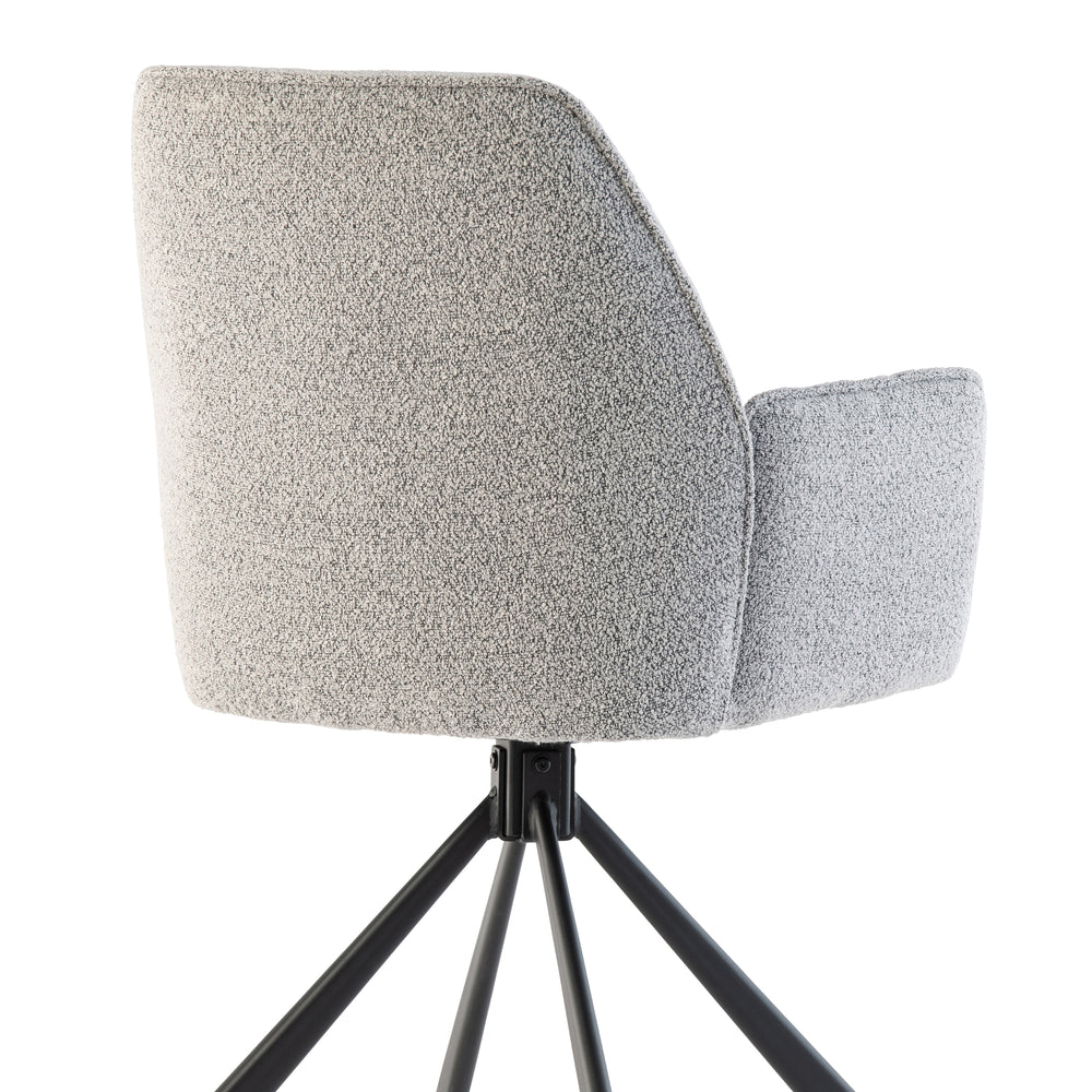 Stylish Grey Boucle Swivel Dining Chair with Black Legs