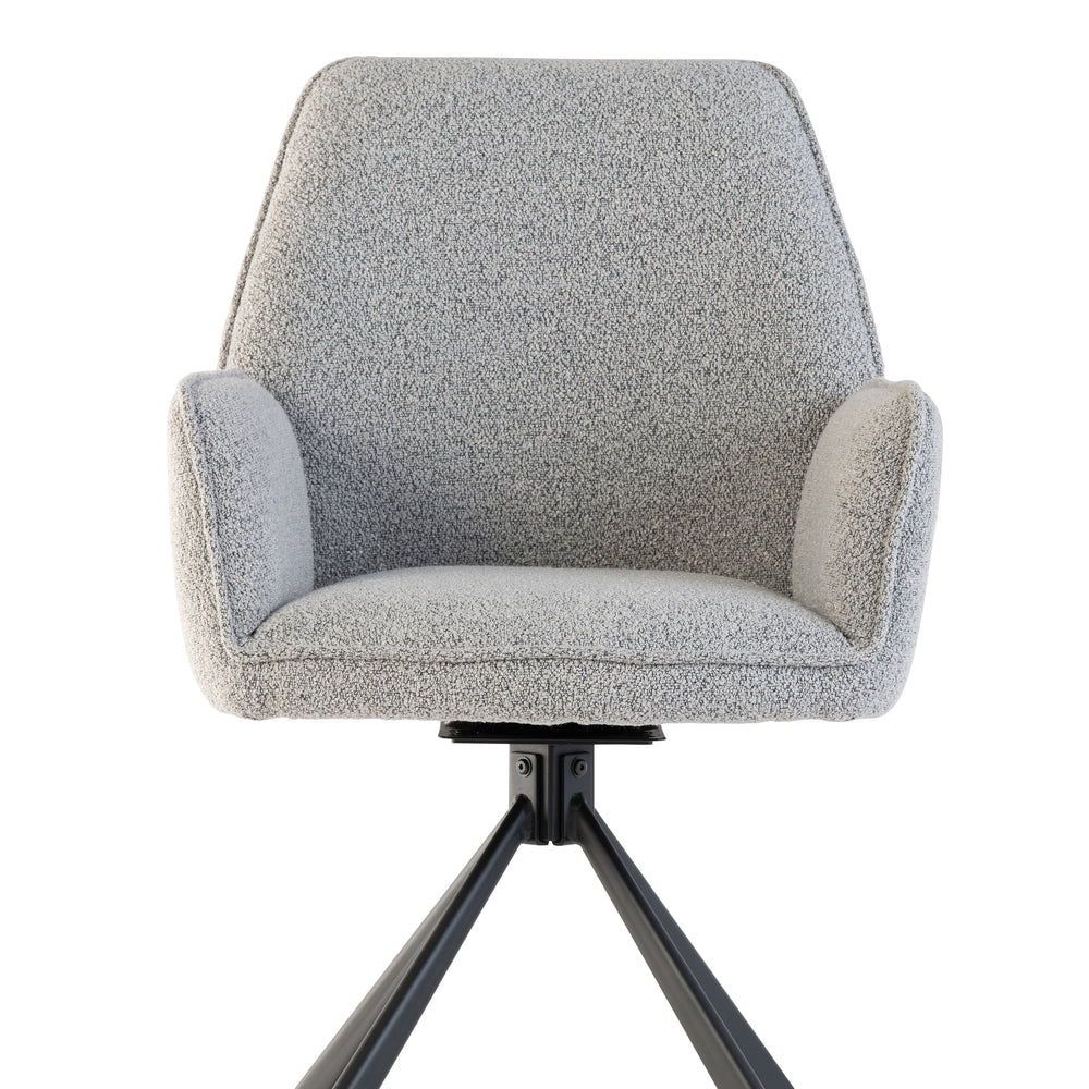 Stylish Grey Boucle Swivel Dining Chair with Black Legs