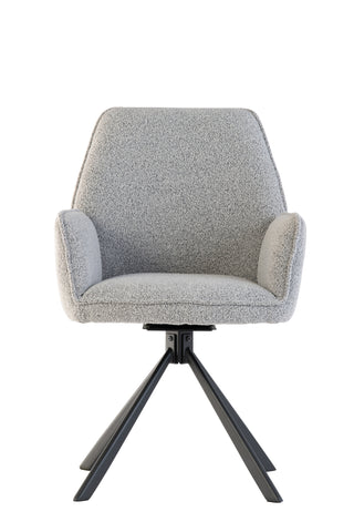 Stylish Grey Boucle Swivel Dining Chair with Black Legs