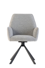 Stylish Grey Boucle Swivel Dining Chair with Black Legs