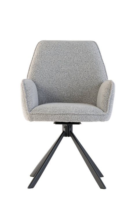 Stylish Grey Boucle Swivel Dining Chair with Black Legs