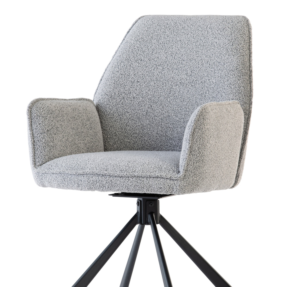 Stylish Grey Boucle Swivel Dining Chair with Black Legs