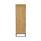 Oak wardrobe with wood grain finish and black metal legs, front view