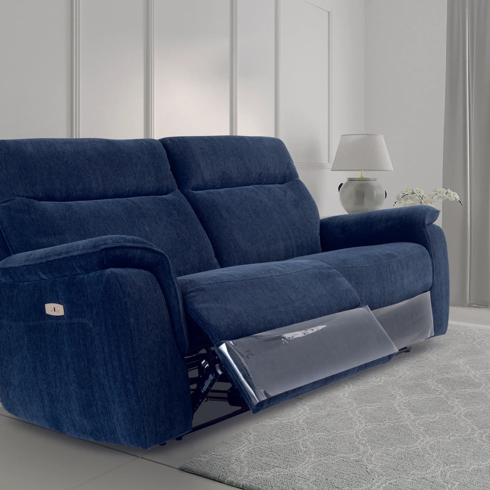 Blue Fabric Electric Reclining 3-Seater Sofa for Ultimate Comfort