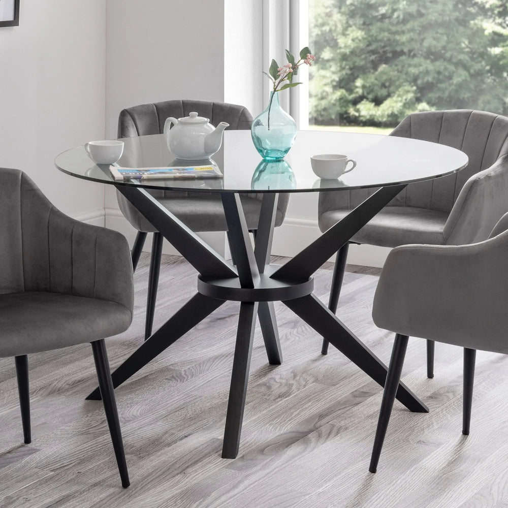 Hayden Round Glass Table - Glass and Black - HAY301
