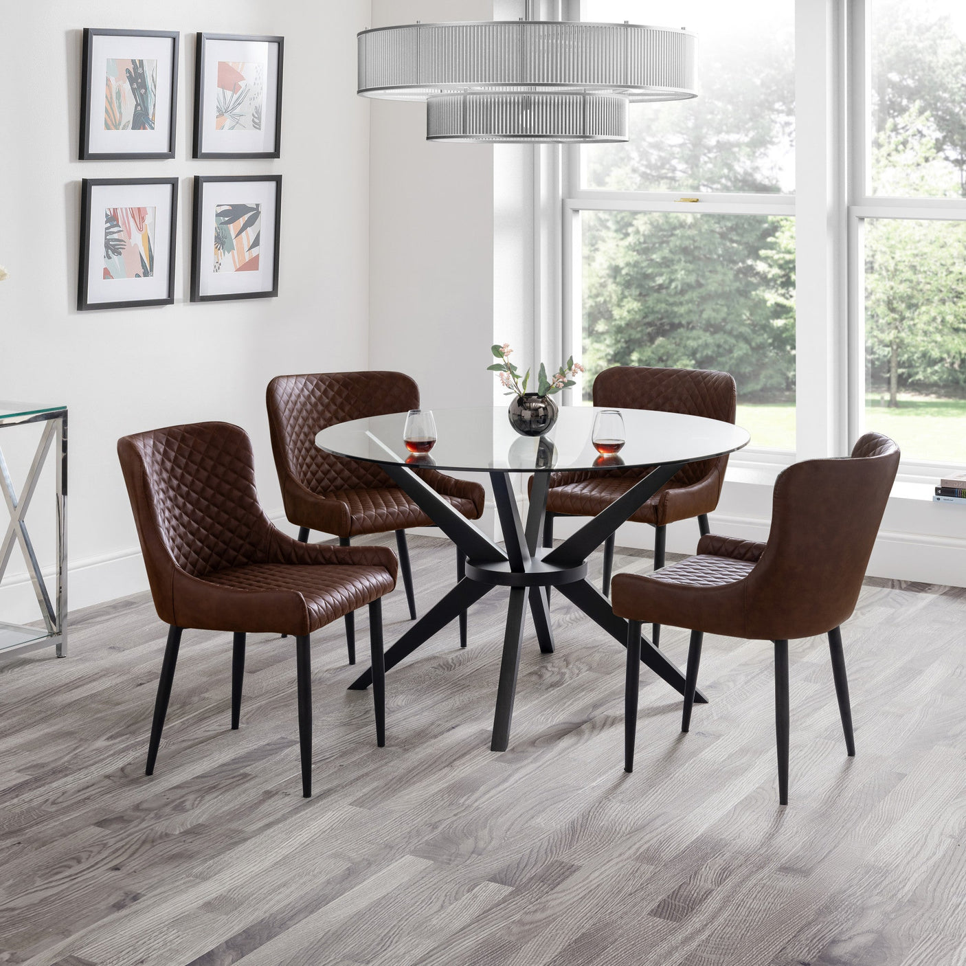 Hayden Round Glass Table - Glass and Black - HAY301