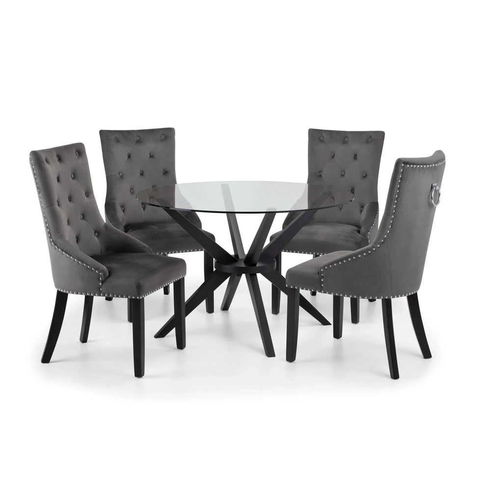 Hayden Round Glass Table - Glass and Black - HAY301