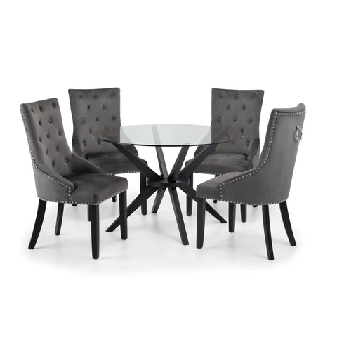 Hayden Round Glass Table - Glass and Black - HAY301