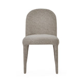 Beige upholstered dining chair with curved backrest and padded seat, front view