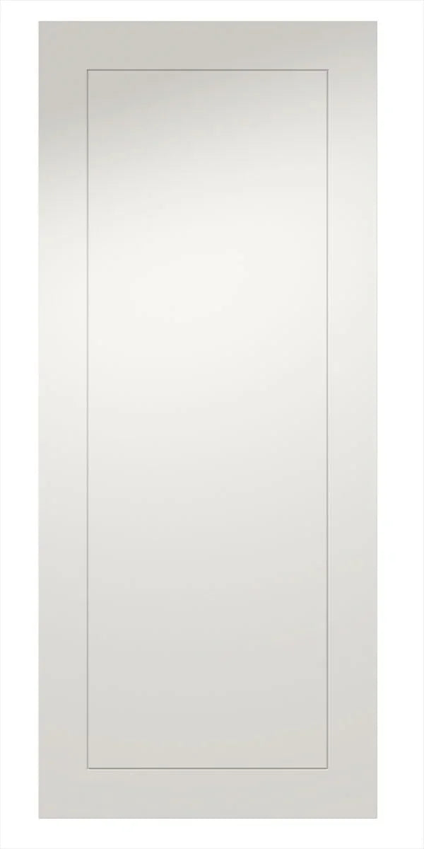 White primed internal door with simple single panel design, shown front facing